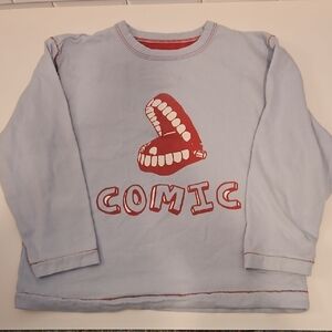 Mini Boden Comic Long Sleeve Shirt - Light Blue and Red